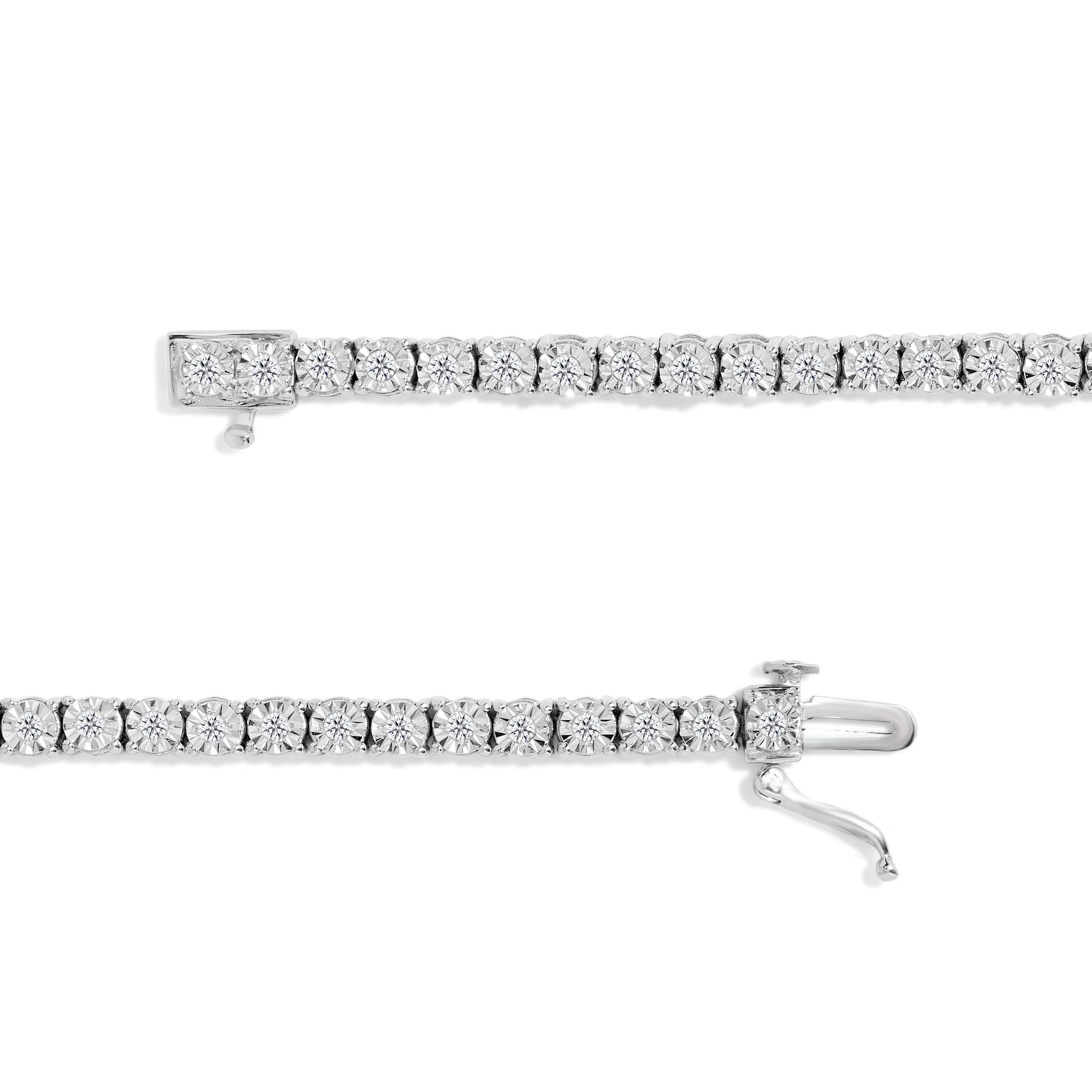 .925 Sterling Silver 1.0 Cttw Diamond Illusion-Set Miracle Plate Tennis Bracelet