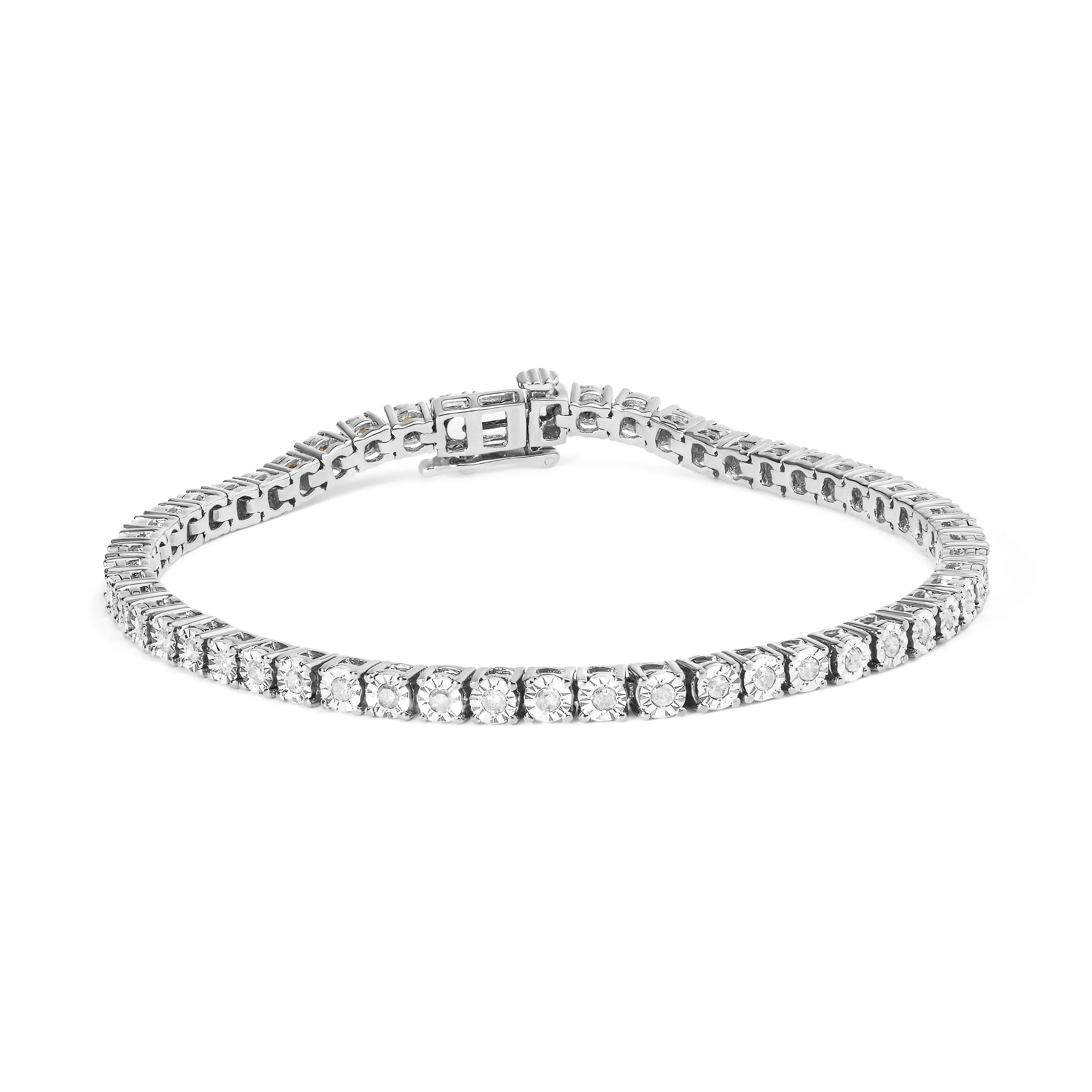 .925 Sterling Silver 1.0 Cttw Diamond Illusion-Set Miracle Plate Tennis Bracelet