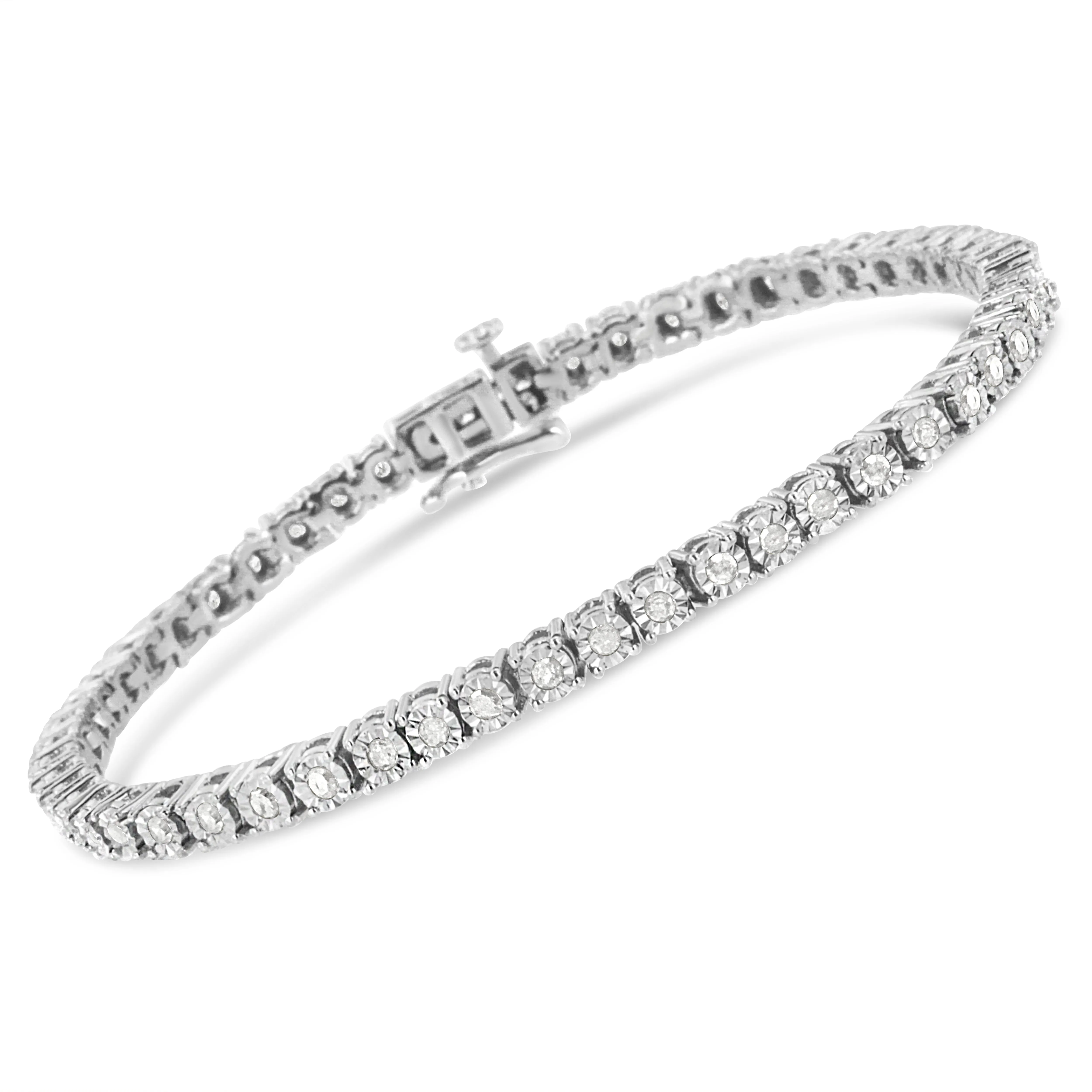 .925 Sterling Silver 1.0 Cttw Diamond Illusion-Set Miracle Plate Tennis Bracelet