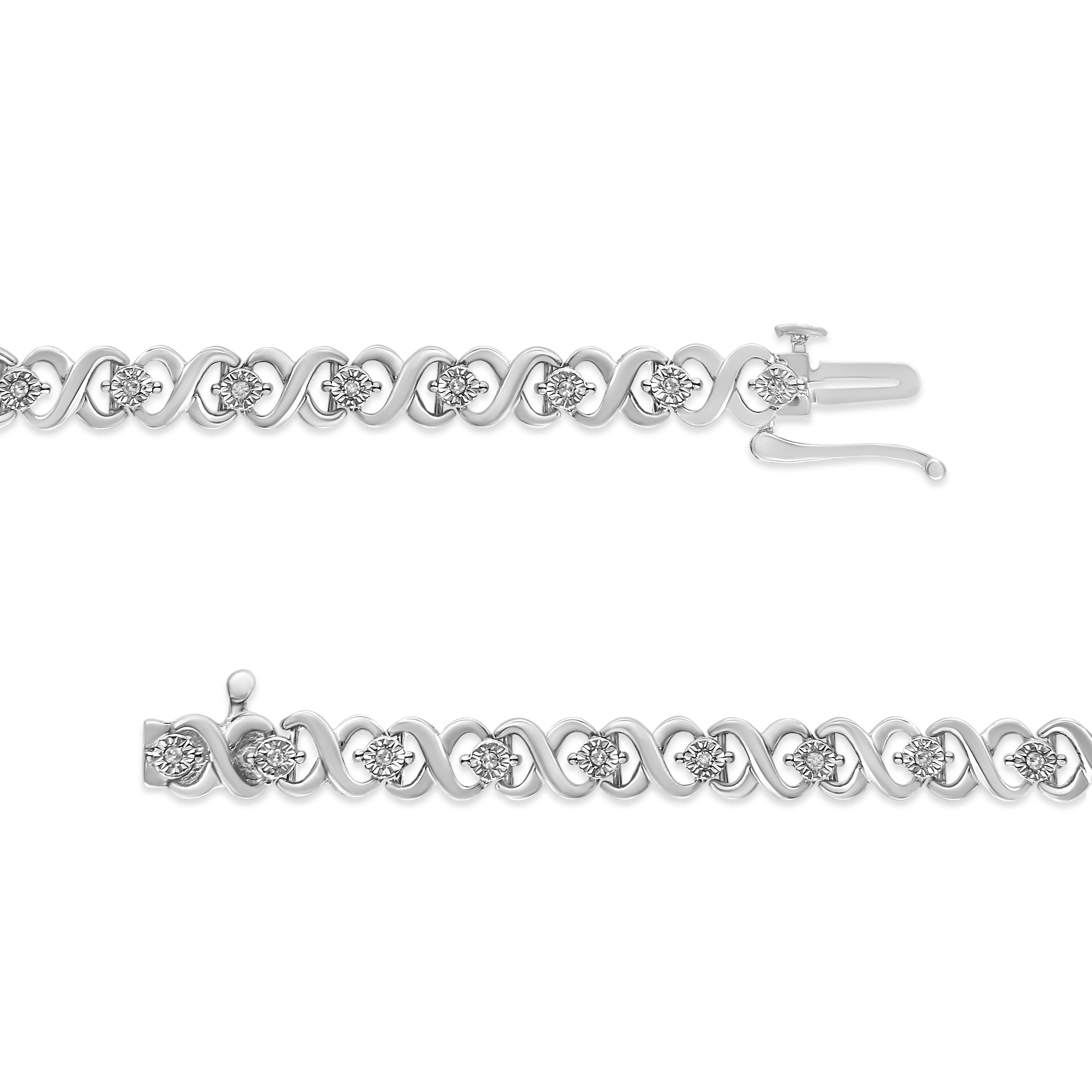 .925 Sterling Silver 1/6 Cttw Miracle Set Diamond Infinity Link and Station Tennis Bracelet