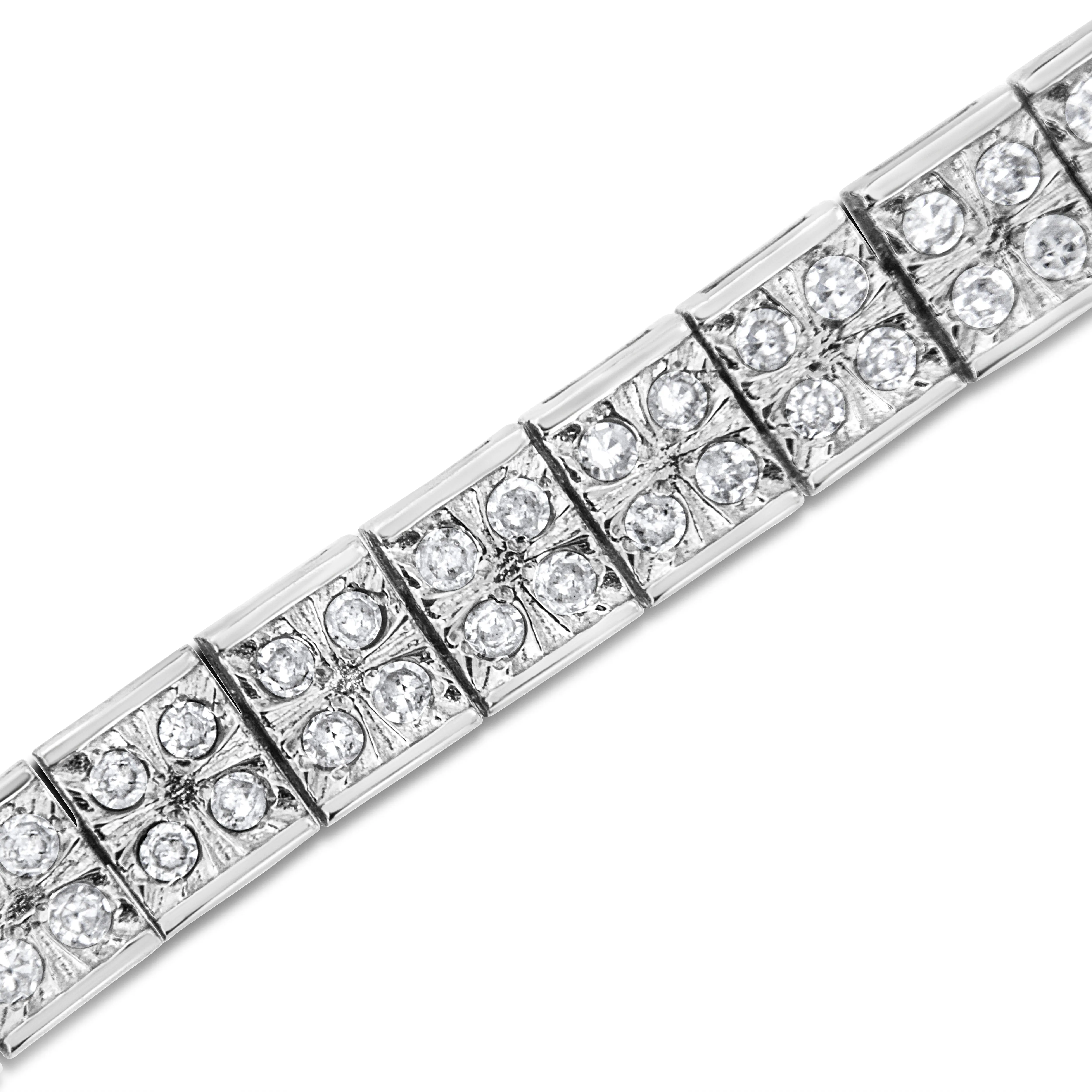 .925 Sterling Silver 2 Cttw Prong Set Round-Cut Diamond 4 Stone Box Link Bracelet