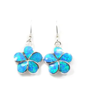 925 Sterling Silver Hawaiian Princess Plumeria Earrings. 8mm to 15mm Plumeria Blue, White or Pink Opal Flower Dangling Earrings for Women