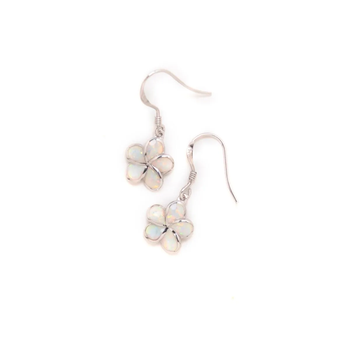 925 Sterling Silver Hawaiian Princess Plumeria Earrings. 8mm to 15mm Plumeria Blue, White or Pink Opal Flower Dangling Earrings for Women