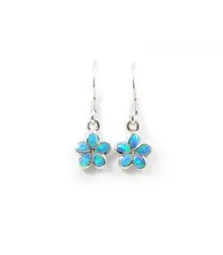 925 Sterling Silver Hawaiian Princess Plumeria Earrings. 8mm to 15mm Plumeria Blue, White or Pink Opal Flower Dangling Earrings for Women