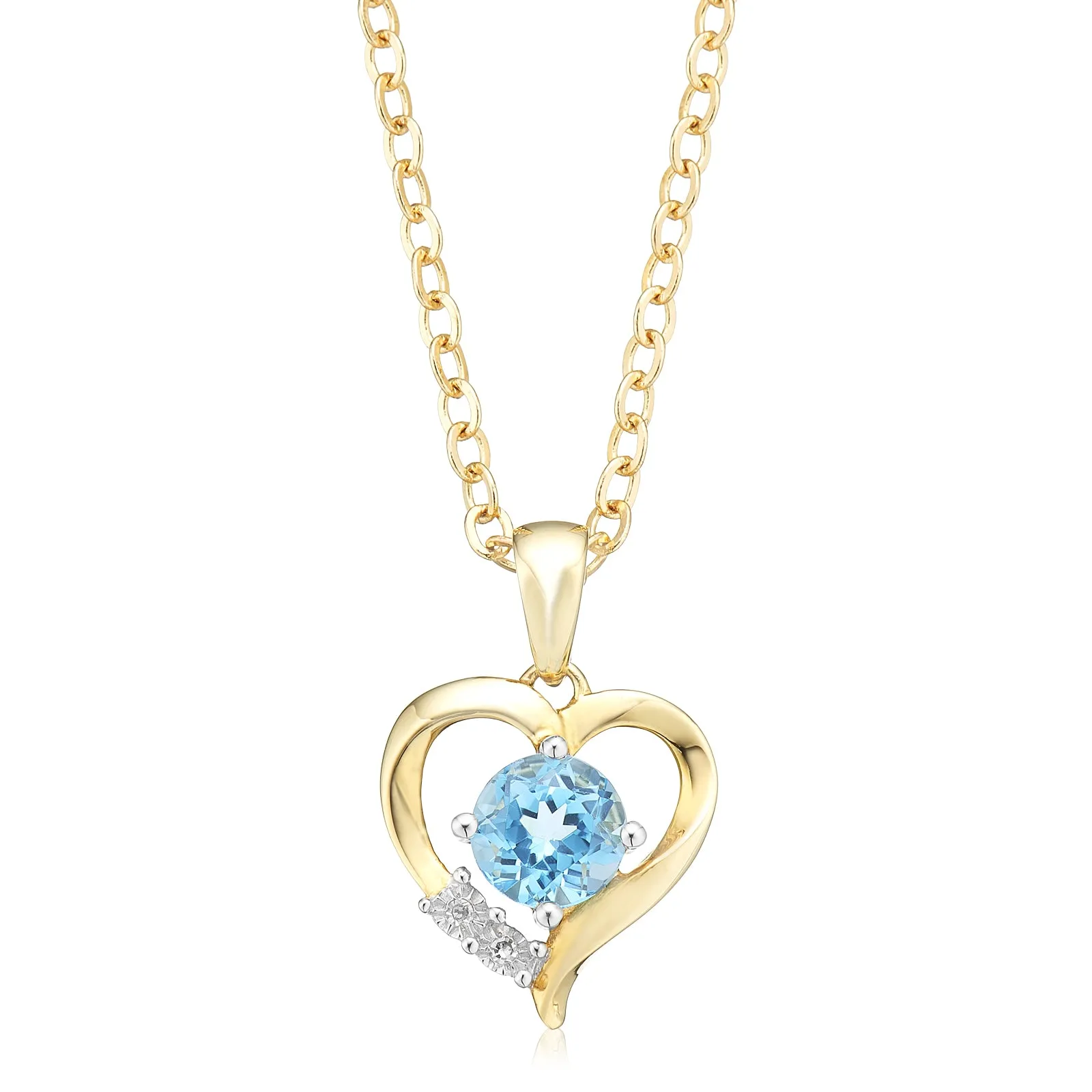 9ct Yellow Gold Diamond Set & Blue Topaz Pendant