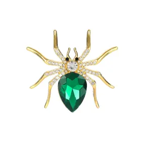 Alloy Green Diamond Spider Brooch