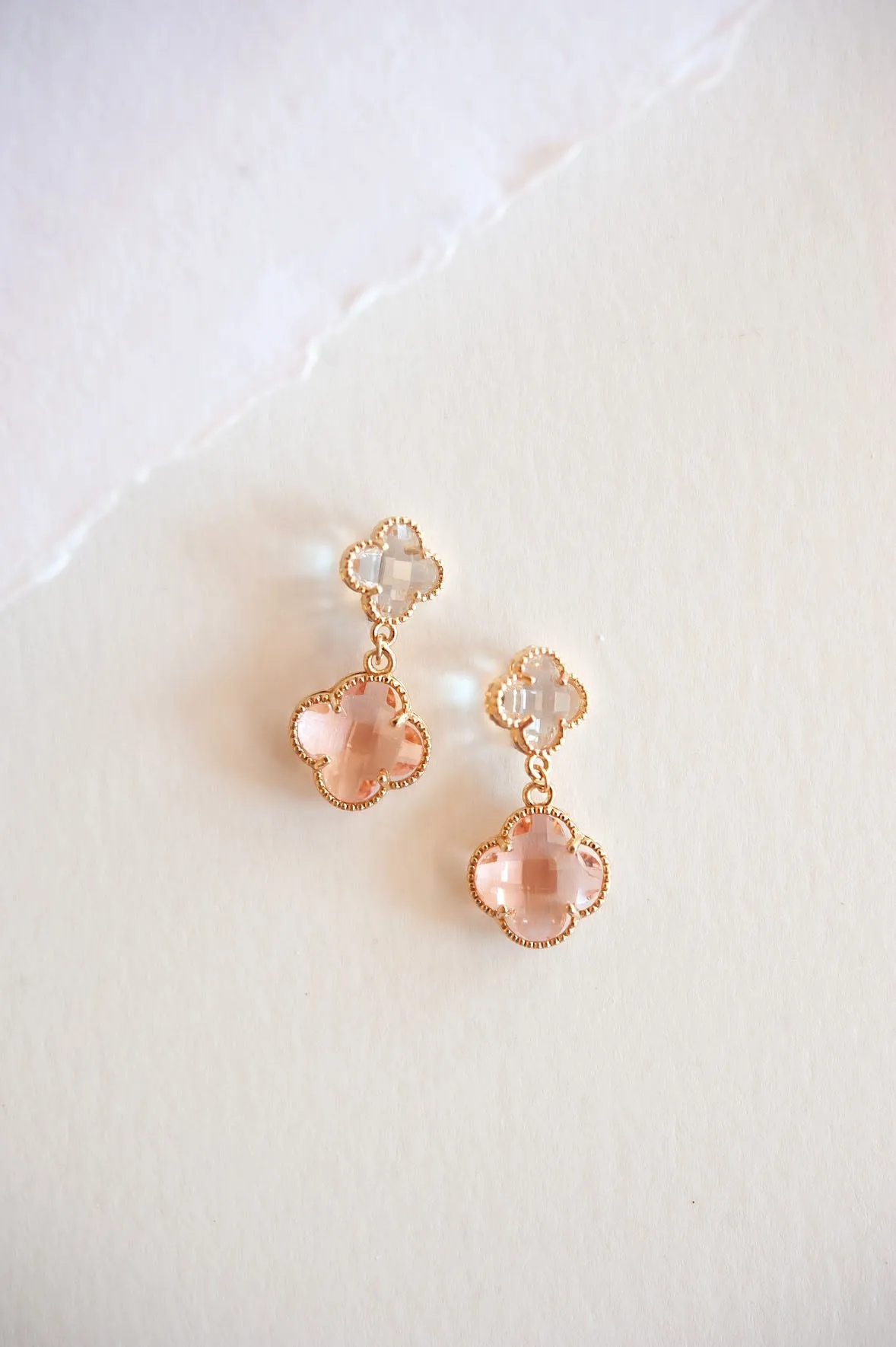 Angie Dainty Clover Earrings | Floral Gold Detailed Dangle Stud