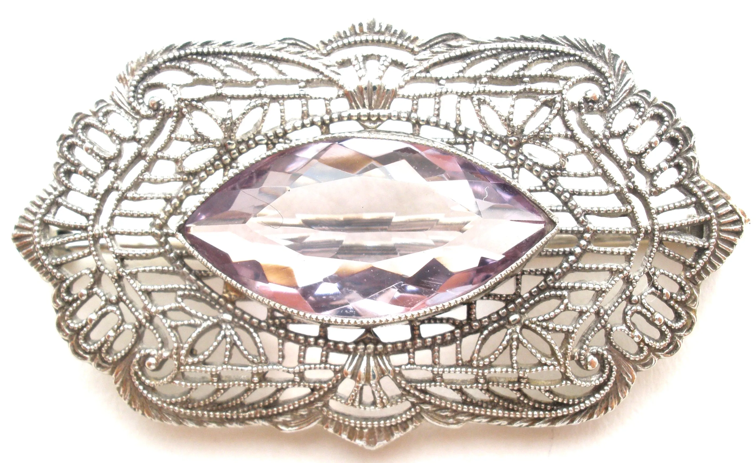 Antique 10K White Gold Amethyst Brooch Pin