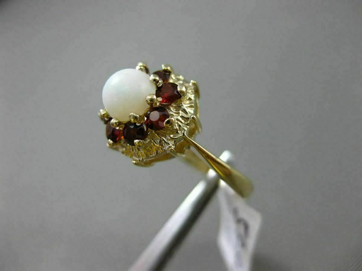 ANTIQUE 1.22CT AAA GARNET & OPAL 14K YELLOW GOLD FLORAL FLOWER FILIGREE FUN RING