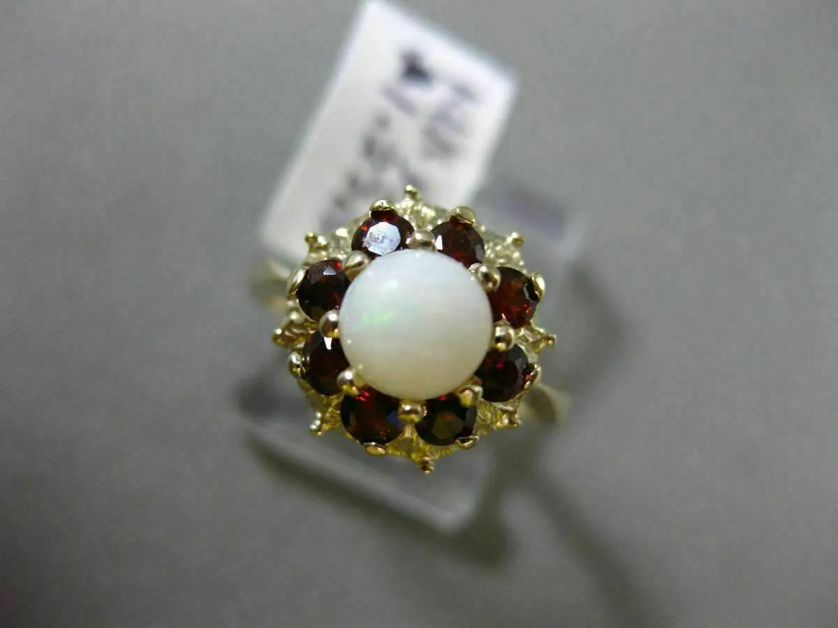 ANTIQUE 1.22CT AAA GARNET & OPAL 14K YELLOW GOLD FLORAL FLOWER FILIGREE FUN RING