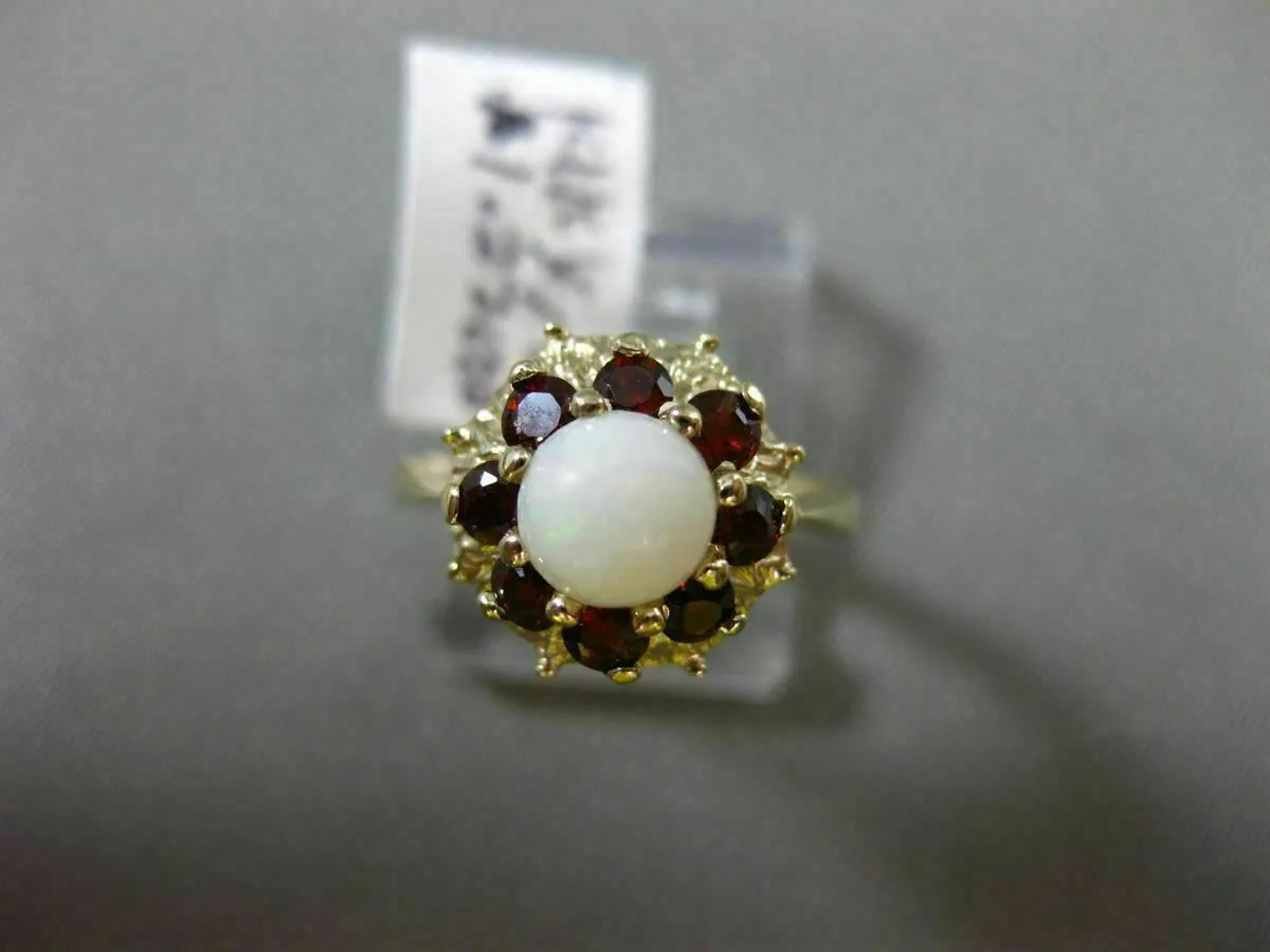 ANTIQUE 1.22CT AAA GARNET & OPAL 14K YELLOW GOLD FLORAL FLOWER FILIGREE FUN RING