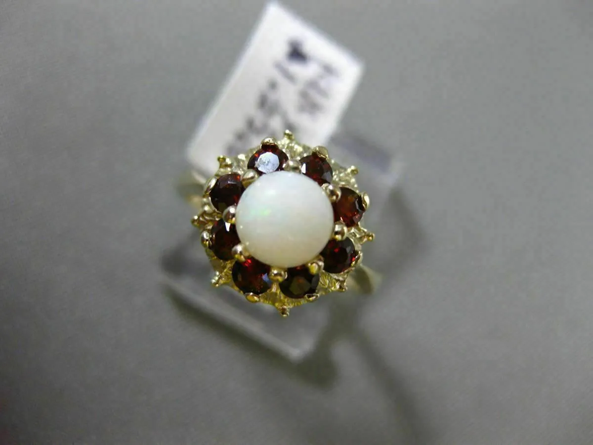 ANTIQUE 1.22CT AAA GARNET & OPAL 14K YELLOW GOLD FLORAL FLOWER FILIGREE FUN RING