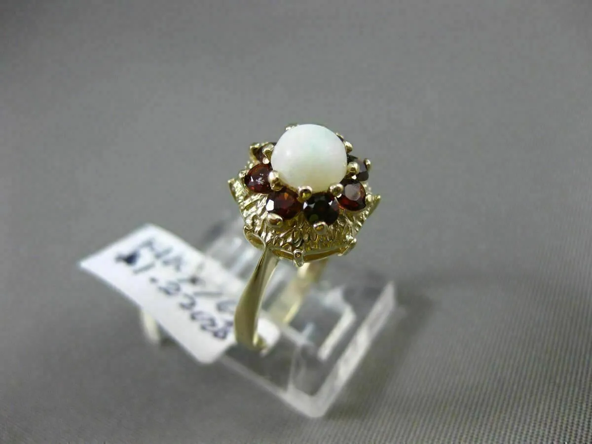 ANTIQUE 1.22CT AAA GARNET & OPAL 14K YELLOW GOLD FLORAL FLOWER FILIGREE FUN RING