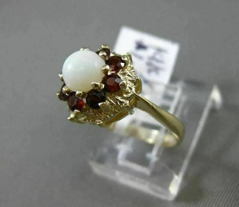 ANTIQUE 1.22CT AAA GARNET & OPAL 14K YELLOW GOLD FLORAL FLOWER FILIGREE FUN RING