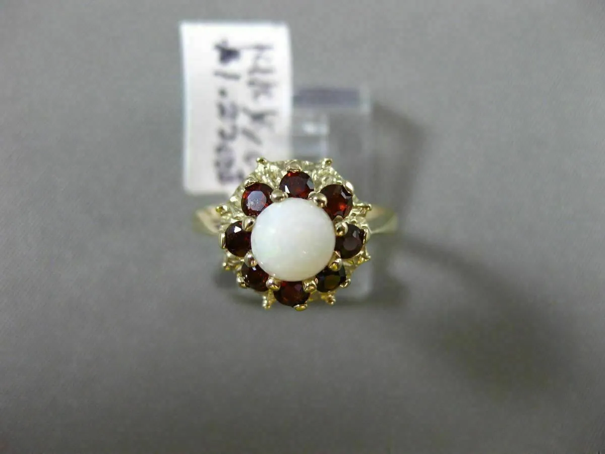 ANTIQUE 1.22CT AAA GARNET & OPAL 14K YELLOW GOLD FLORAL FLOWER FILIGREE FUN RING