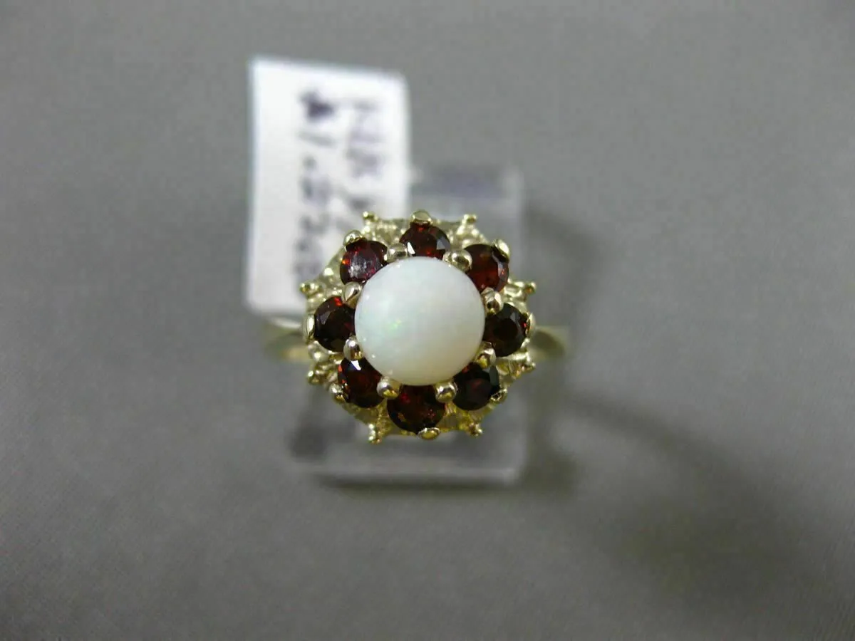 ANTIQUE 1.22CT AAA GARNET & OPAL 14K YELLOW GOLD FLORAL FLOWER FILIGREE FUN RING