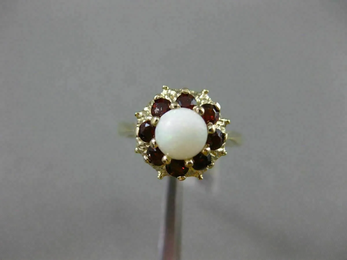 ANTIQUE 1.22CT AAA GARNET & OPAL 14K YELLOW GOLD FLORAL FLOWER FILIGREE FUN RING