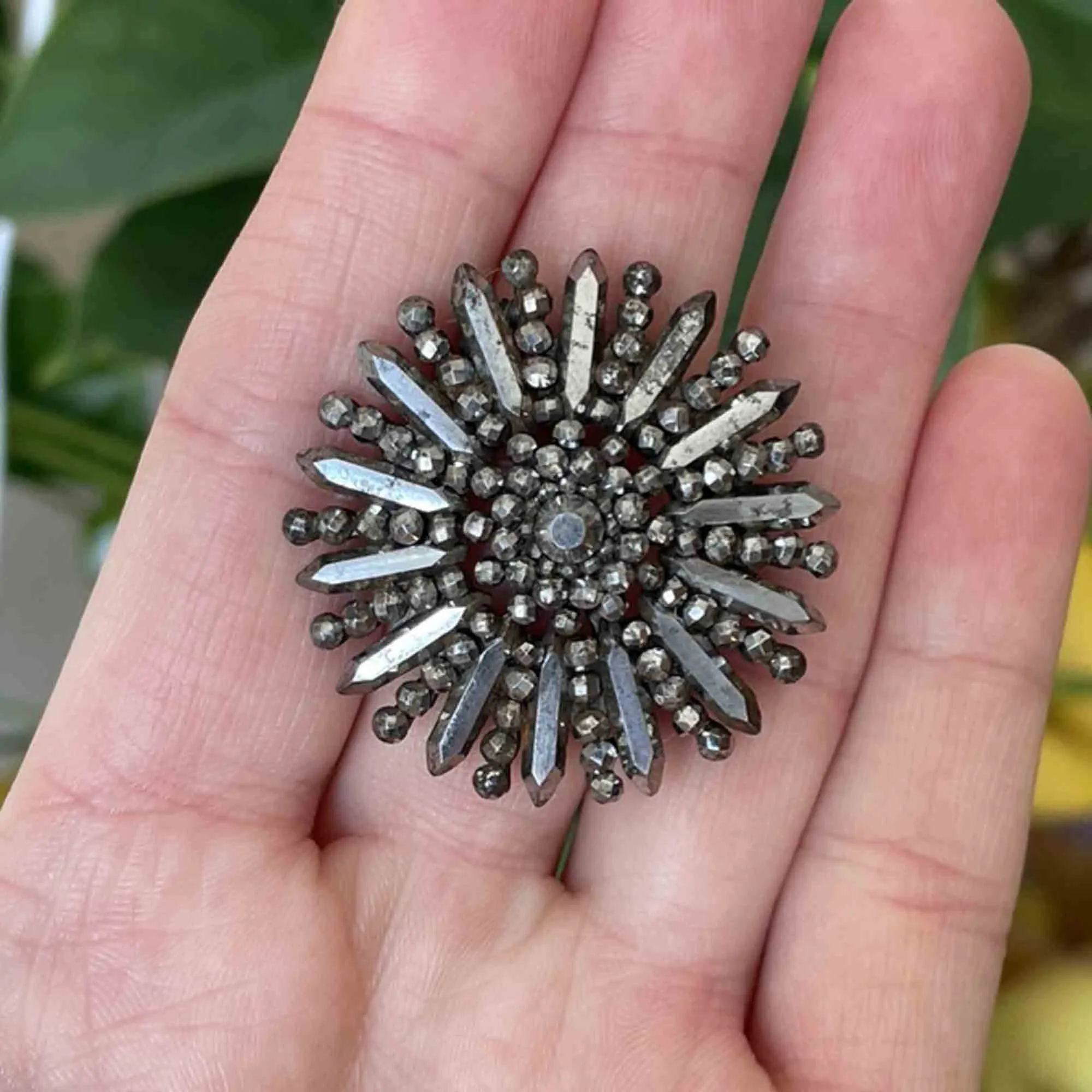 Antique Cut Steel Starburst Brooch Pin