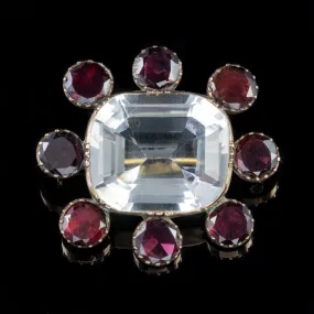 Antique Georgian Crystal Garnet Brooch 18Ct Gold Circa 1830