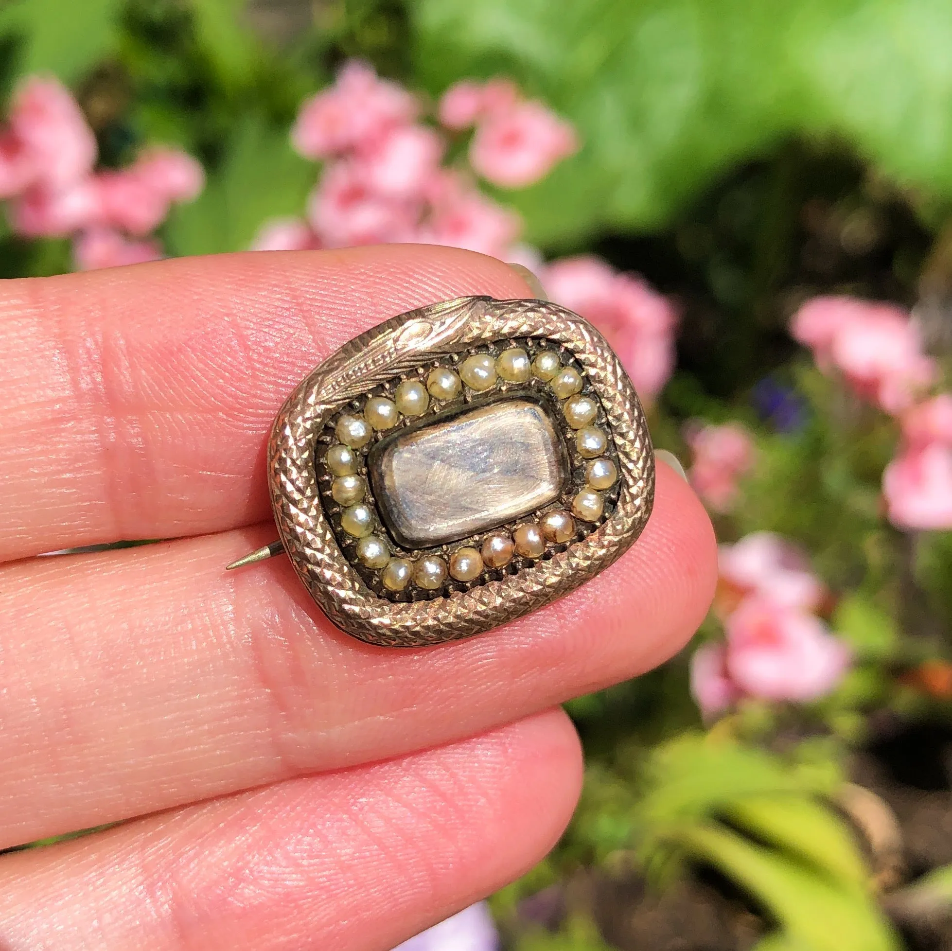 Antique Gold Ouroboros Snake Mourning Brooch