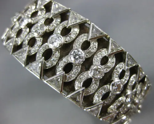 ANTIQUE LARGE 13.60CT DIAMOND PLATINUM ROUND & TRILLION ART DECO TENNIS BRACELET