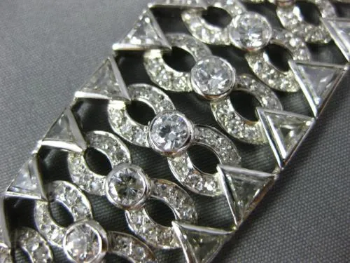 ANTIQUE LARGE 13.60CT DIAMOND PLATINUM ROUND & TRILLION ART DECO TENNIS BRACELET