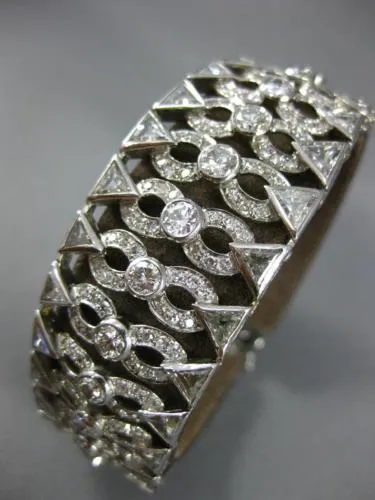 ANTIQUE LARGE 13.60CT DIAMOND PLATINUM ROUND & TRILLION ART DECO TENNIS BRACELET