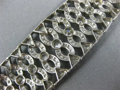 ANTIQUE LARGE 13.60CT DIAMOND PLATINUM ROUND & TRILLION ART DECO TENNIS BRACELET