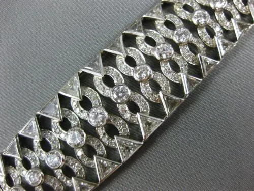 ANTIQUE LARGE 13.60CT DIAMOND PLATINUM ROUND & TRILLION ART DECO TENNIS BRACELET