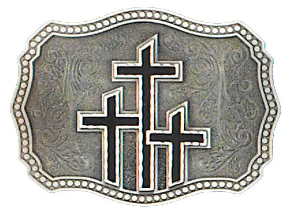 Antique Pewter 3 Crosses Belt Buckle