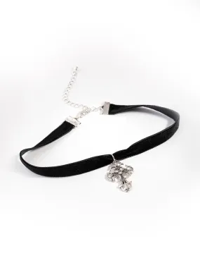 Antique Silver & Suede Cross Choker