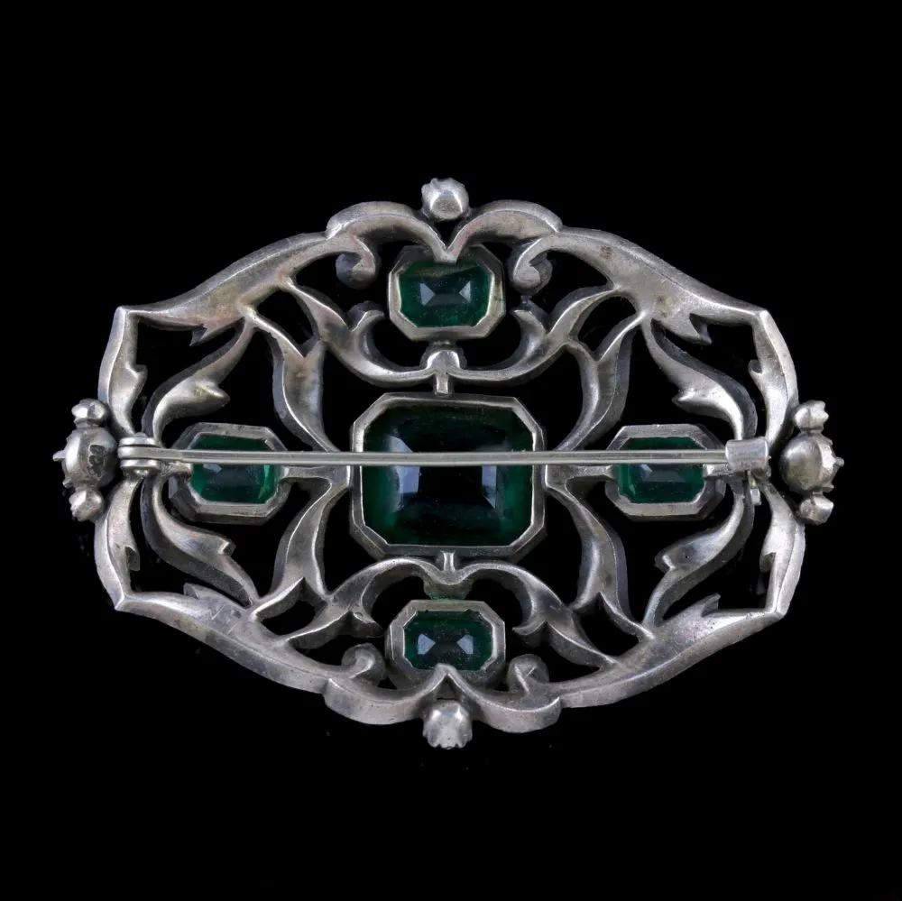 Antique Victorian Brooch Green Paste Silver Circa 1890