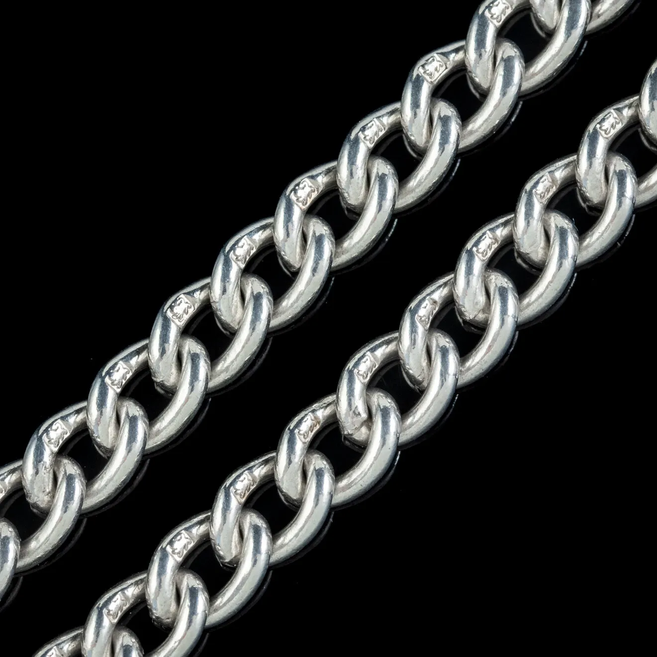 Antique Victorian Long Curb Guard Chain Sterling Silver Circa 1900