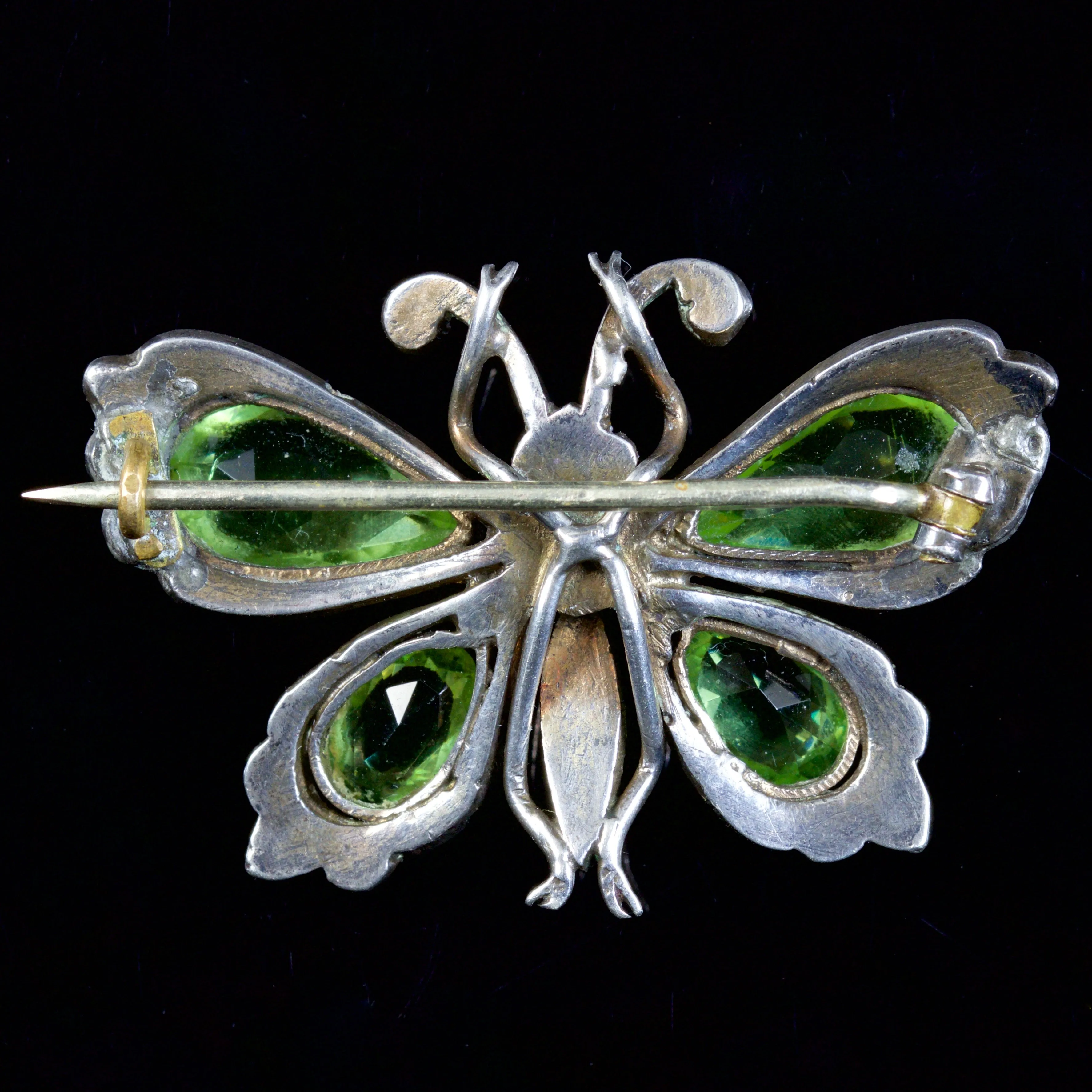 Antique Victorian Paste Stone Butterfly Brooch Silver Circa 1880