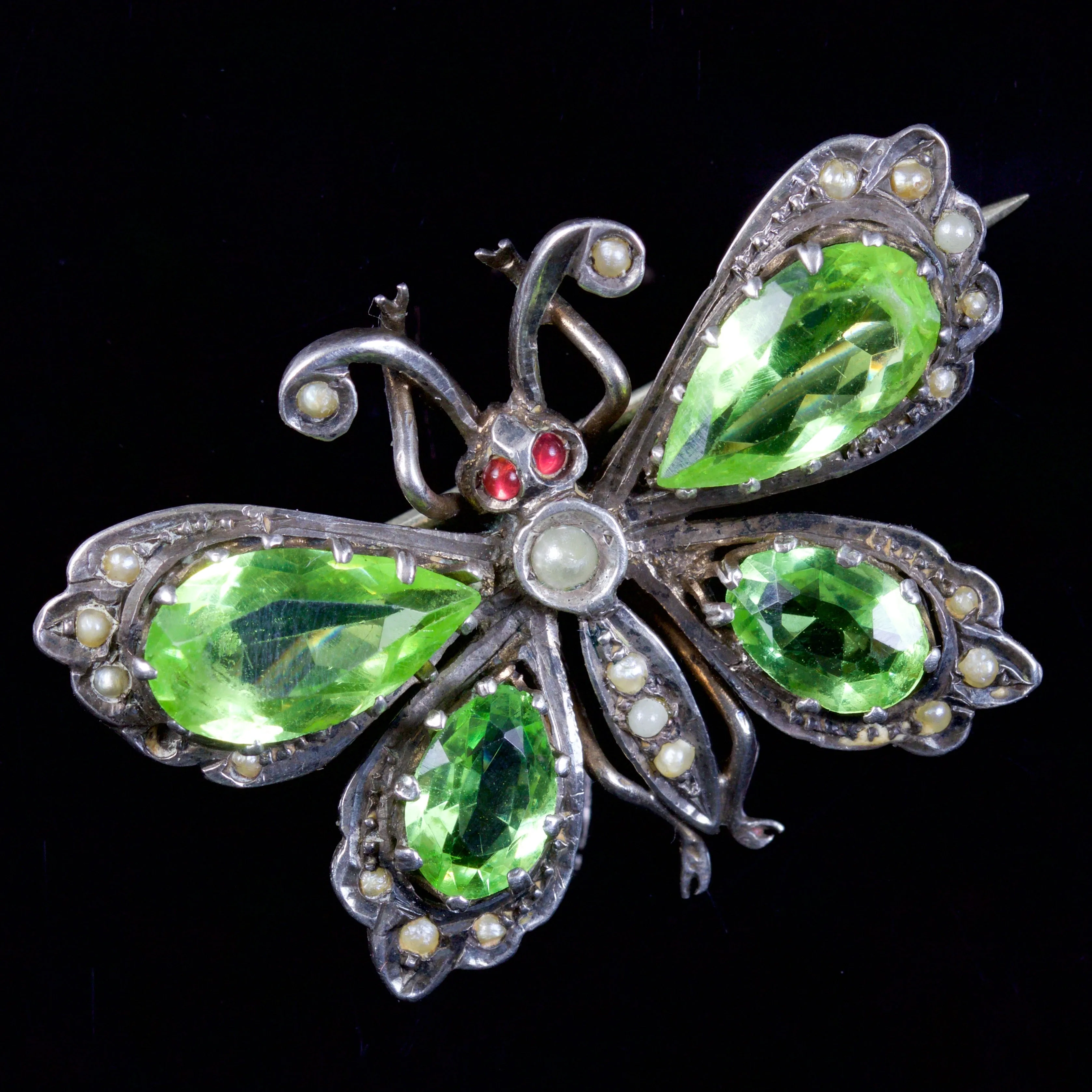 Antique Victorian Paste Stone Butterfly Brooch Silver Circa 1880