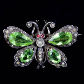 Antique Victorian Paste Stone Butterfly Brooch Silver Circa 1880