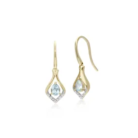 Aquamarin Ohrring, 9 Karat Gelbgold Aquamarin & Diamant Blatt Ohrhänger