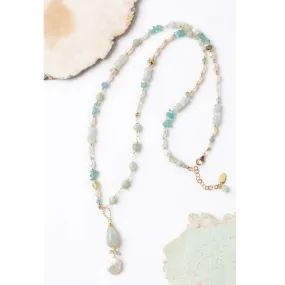 Aquamarine & Pearl Dangle Pendant Necklace.