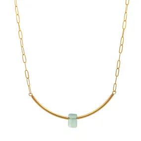 aquamarine baguette gold bar & paperclip chain necklace