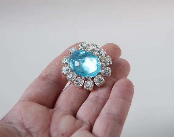 Aquamarine Blue Crystal Cluster Brooch