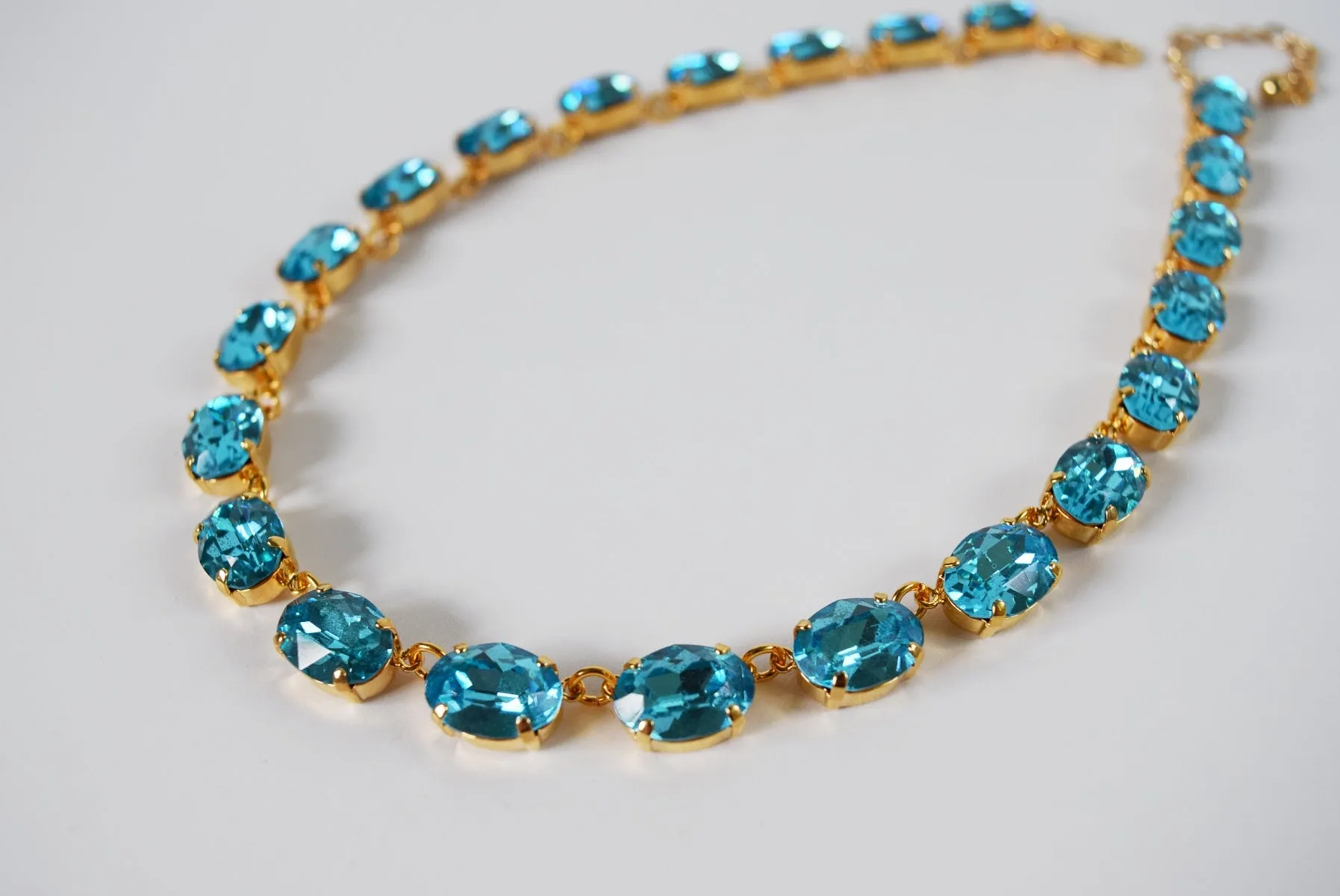 Aquamarine Blue Swarovski Crystal Necklace - Medium Oval