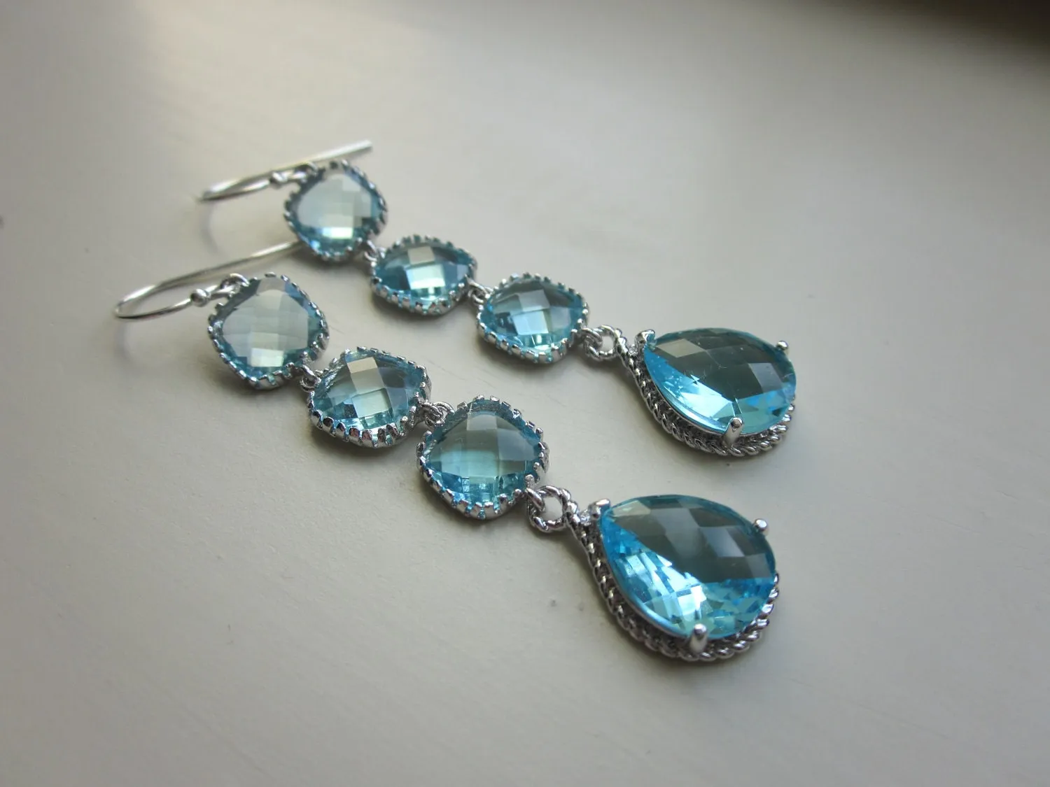 Aquamarine Earrings Blue Aqua Earrings - 4 tier earrings - Sterling Silver - Bridesmaid Earrings - Wedding Earrings - Bridal Earrings