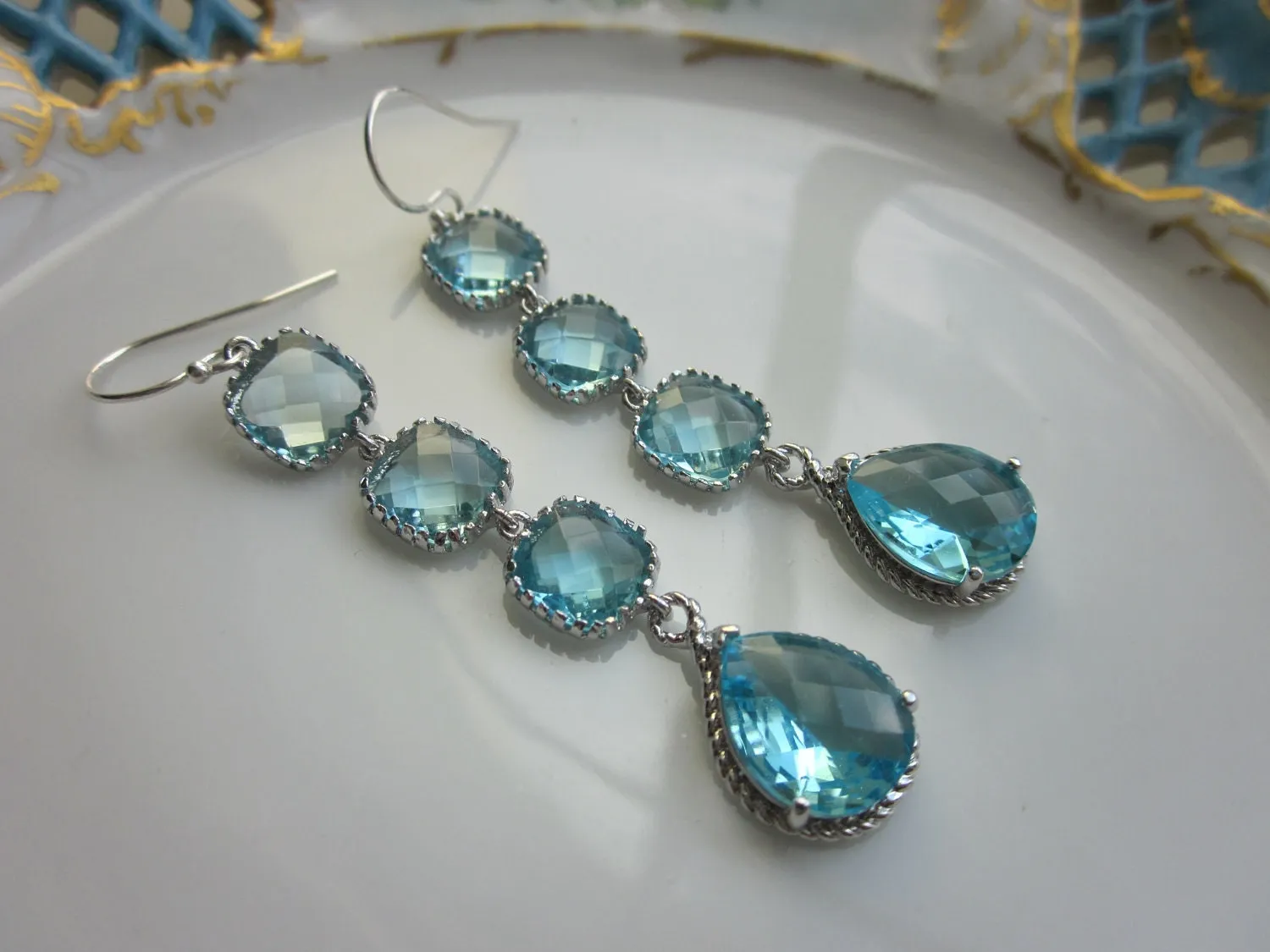 Aquamarine Earrings Blue Aqua Earrings - 4 tier earrings - Sterling Silver - Bridesmaid Earrings - Wedding Earrings - Bridal Earrings