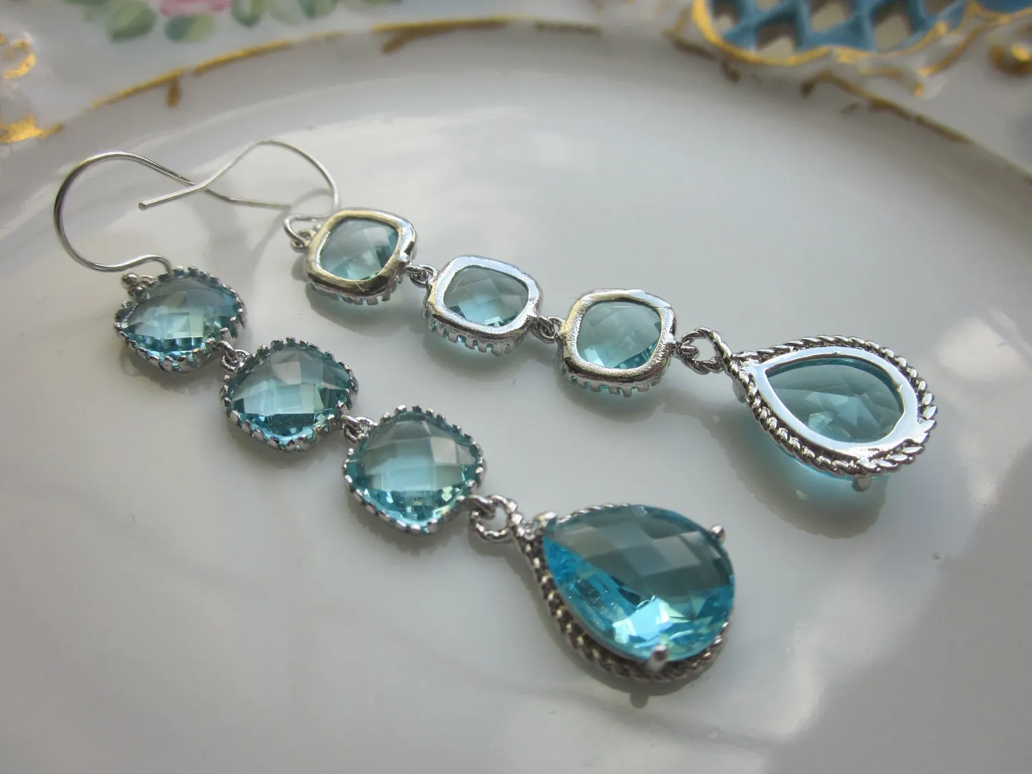 Aquamarine Earrings Blue Aqua Earrings - 4 tier earrings - Sterling Silver - Bridesmaid Earrings - Wedding Earrings - Bridal Earrings