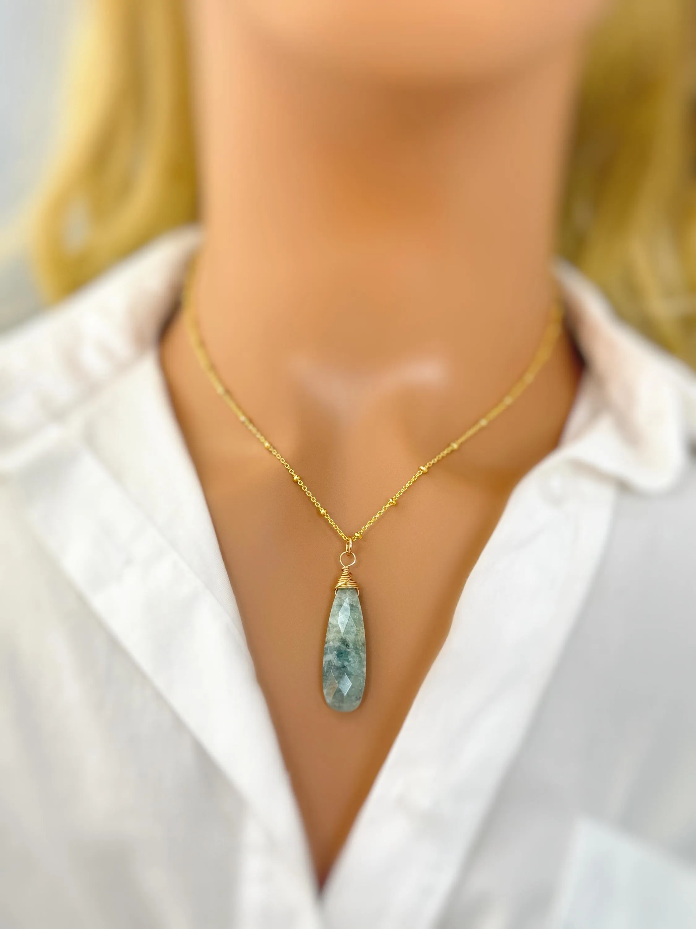 Aquamarine Necklace Gold, Silver, Rose Gold