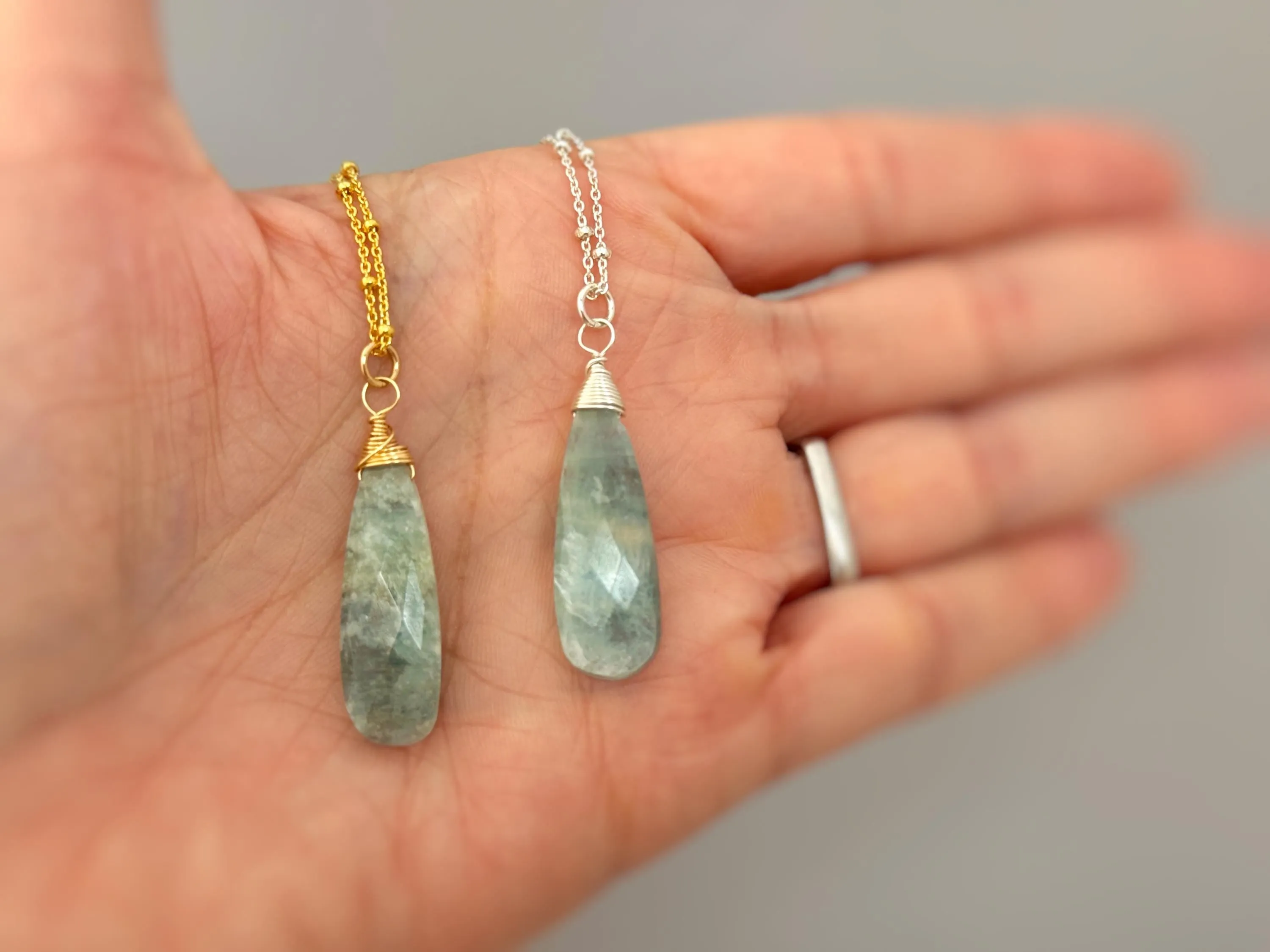 Aquamarine Necklace Gold, Silver, Rose Gold