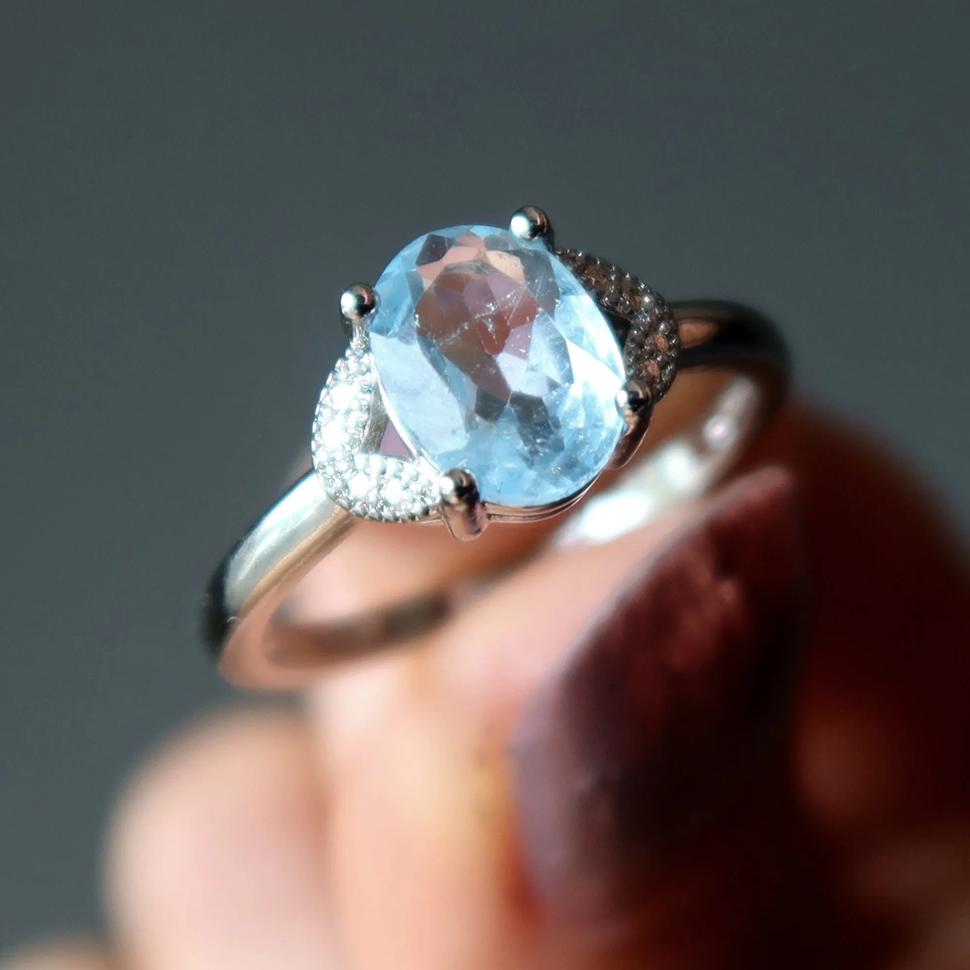 Aquamarine Ring Cinderella's Blue Gem White Bronze