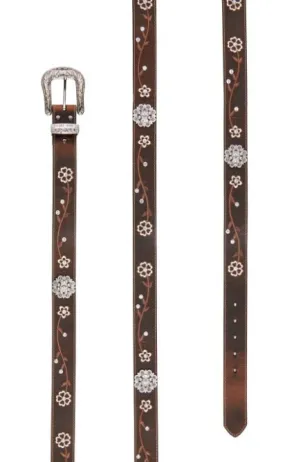 ARIAT Women's  Distressed Brown w/ Embroidered Scrolling Flowers & Crystals Belt