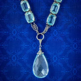 Art Deco Blue Paste Pendant Necklace Silver Circa 1920