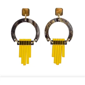 Art Deco Chandelier Earrings Black/Yellow